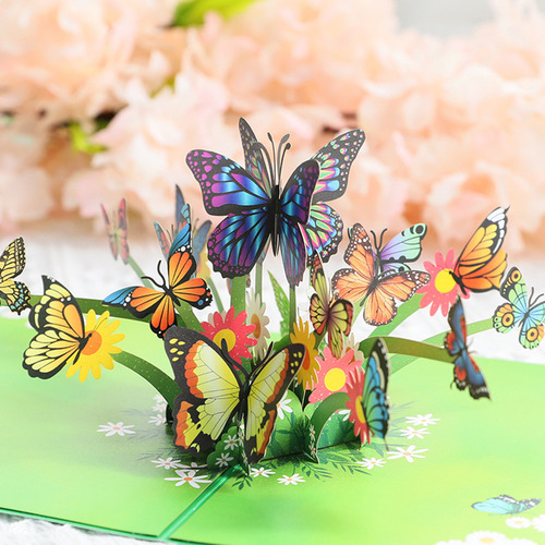 Tarjeta De Felicitación 3d Con Coloridas Mariposas Voladoras