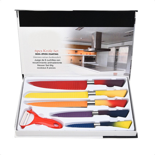 Set De 6 Cuchillos Profesional Inoxidable Brillante Color