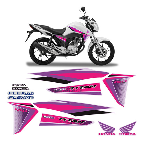 Jogo De Adesivo Honda Cg Moto Titan 160 Ex Rosa