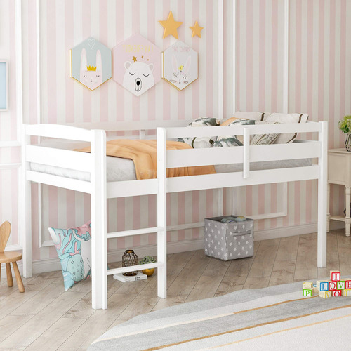 Cama Loft Baja Madera Do Tipo Barandilla Escalera Para Niño