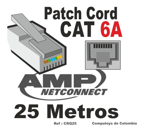 Imagen 1 de 6 de Cable De Red Rj45 Cat 6a Amp T-568b Ref: Crq25 Computoys Sas