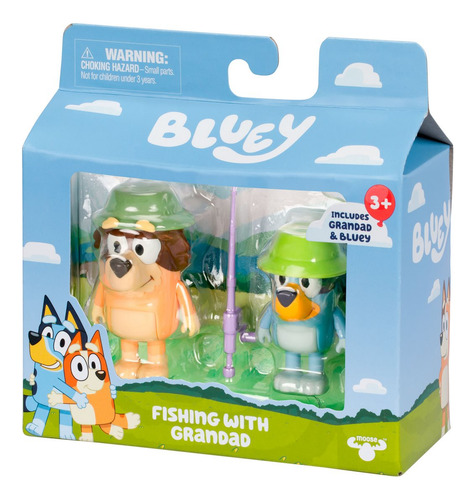 Bluey Pack 2 Figuras Personajes - Pescando Con El Abuelo