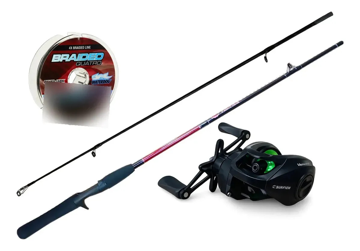 Combo Pesca Bait Caña + Reel Huevito Surfish+ Multifilamento Negro