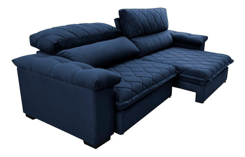 Sofá Retrátil Reclinável 2,15m Cama Inbox Big Home. Velusoft Cor Azul