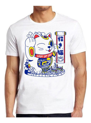 Polera Unisex Gato Fortuna Suerte Maneki-neko Estampado