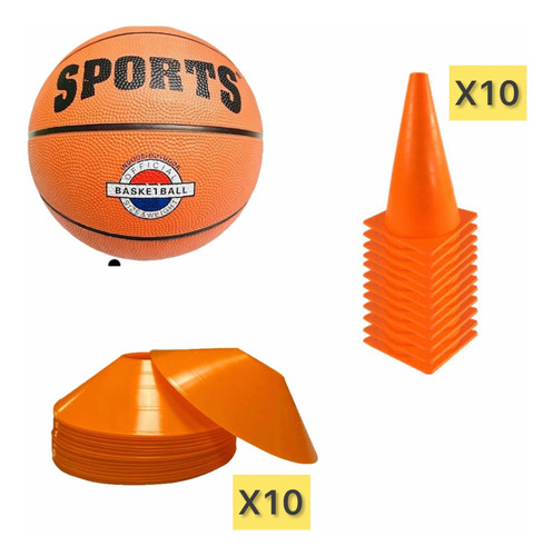 Kit Balón De Basketball+10 Platos+10 Conos De Entrenamiento