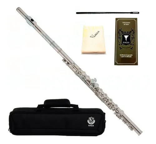 comprar Flauta Transversal Eagle Dó Prateada Com Estojo Fl03s