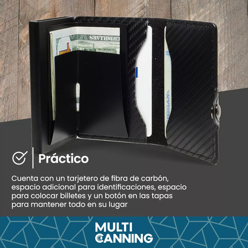 Billetera Tarjetero Wallet Fibra Carbono Anti Robo Rfid Color Negro Raitot