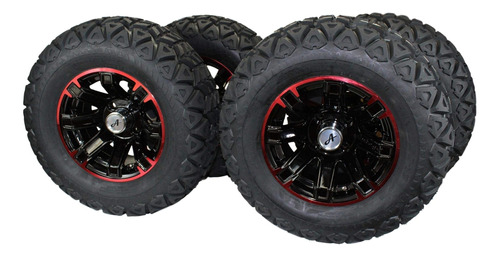 Juego  Atw- Rueda Aluminio Negro Rojo Para Golf Atv Utv