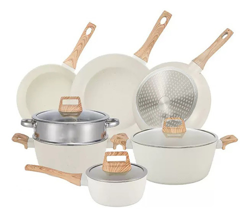 Bateria De Cocina Juego De Ollas Y Sarten 9 Piezas Blanco Makayla