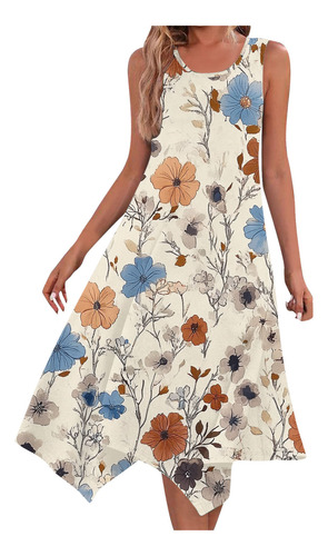 Vestido Casual Sin Mangas Con Cuello Redondo Estampado Sin M