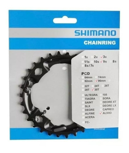 Imagem 3 de 4 de Coroa Shimano Alivio M4000 M4050 96 64m 27v 3x9 40 30 22 Pct