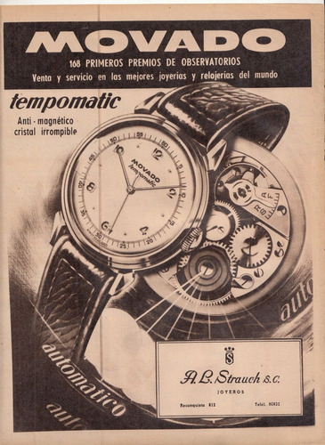 1949 Hoja Publicidad Reloj Movado Tempomatic Uruguay Raro