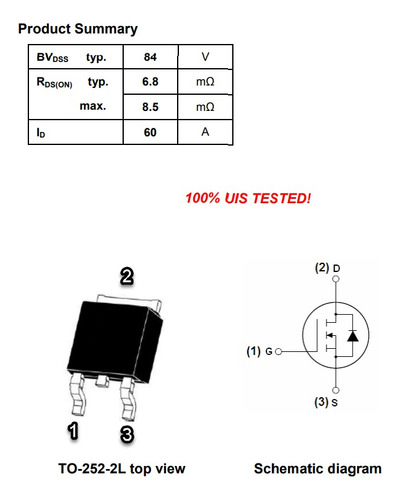 Mosfet Canal N, Smd (dpack), Nce7560k, 6 Ampere, 10 Piezas