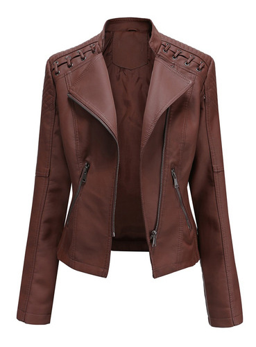 Abrigo Mujer Mujer Solapa Motor Chaqueta Cazadora Zip Biker