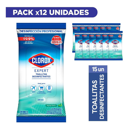 Pack 12 Toallas Desinfectantes Clorox Expert Fresco 15 Un