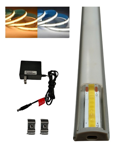Luminario Perfil Aluminio Slim Luz Led Cob + Eliminador 1m Blanco Frio