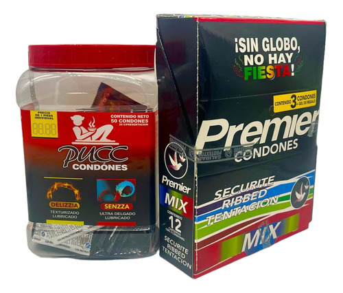 50 Piezas De Condones Pucc Vitrolero+36 Condones Premier Mix