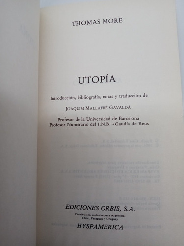 Imagen 3 de 5 de Utopía - Tomás Moro - Filosofía - Ediciones Orbis