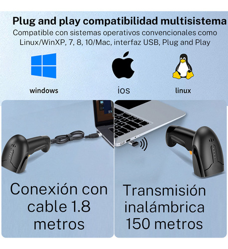 Aomu Lector Código De Barras 1d/2d Inalámbrico + Soporte,velocidad Barrido Rápido, Plug And Play Aomu