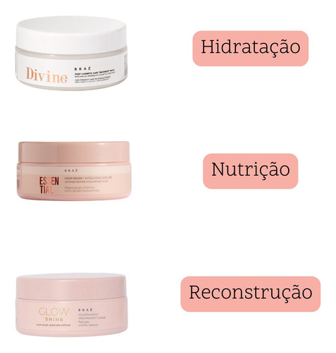 Kit Máscaras Braé Divine + Essential + Glow Shine + Brinde