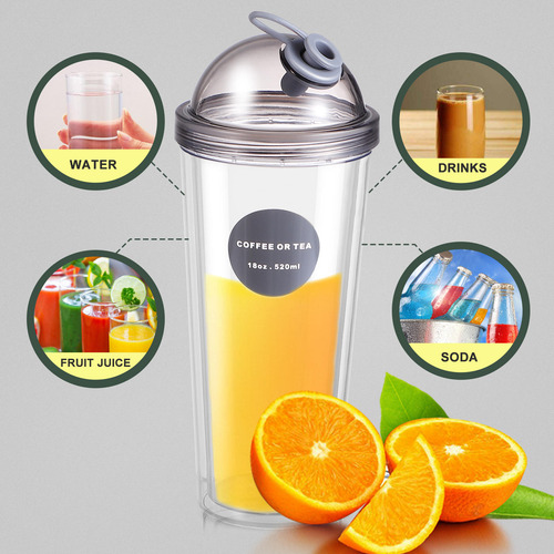 Vaso De Plástico Con Pajita, Vaso De Agua De Dos Pisos, Prác