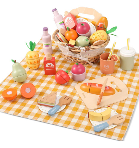 Pithfor Juego De Picnic, Juego De Comida De Madera Para Nino