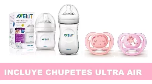 Pronto) Avent - Kit 2 Mamaderas Lila 260 ml + 2 Chupetes