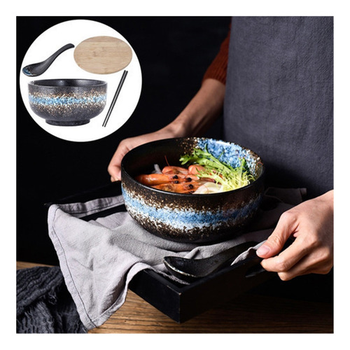 Ramen Bowl 1500ml Con Tapa Y Cuchara Platos Sopa Para
