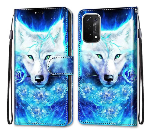 Funda Tipo Cartera Para Oppo A54, 5 G, Diseño De Lobo Rosa,