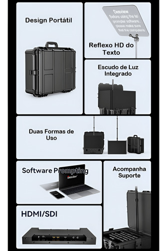 Teleprompter Portátil Desview Tp300 Monitor 19' Hdmi Sdi