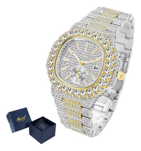 Reloj De Cuarzo Missfox Fashion Diamond Hip-hop Color De La Correa Plateado/dorado