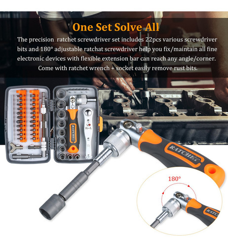 Llave Destornillador Portátil 38pc Ratchet Kit Flexible