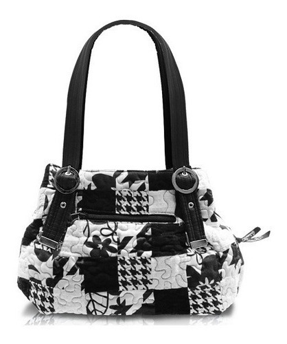 Bolsa Feminina Giulianna Lotus Patchwork Giulianna Fiori Cor Lotus Preto e Branco