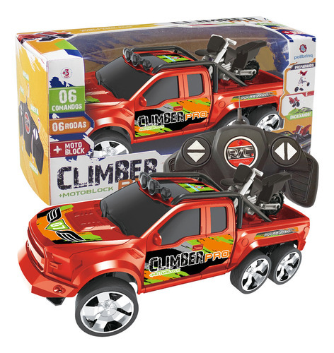 Carrinho Pickup Controle Remoto Criança Climber Polibrinq Cor Vermelho