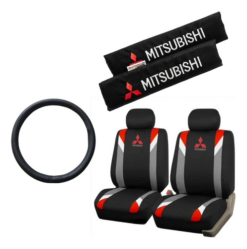 Funda Tela Gris Rojo Y Cubre Cinto Mitsubishi+ Cubre Volante