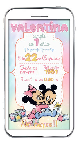 Invitación Digital Minnie Cumpleaños Infantil, Primer Añito