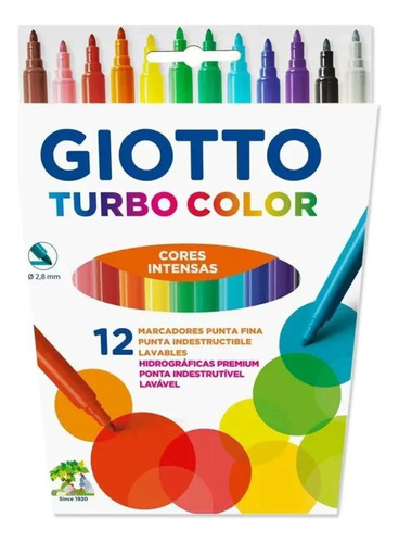 Canetinha Marcadores Giotto Turbo Color 12 Cores Ponta Fina Cor Multicor