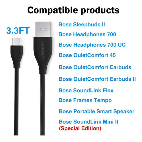 * Cable Cargador Usb C Para Auriculares Bose Noise 700, .