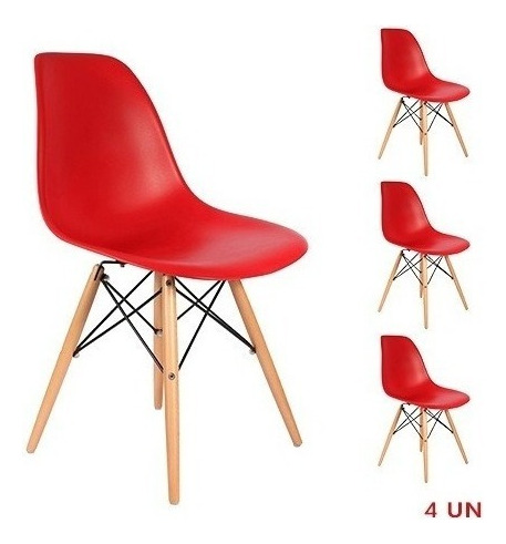 Jogo 4 Cadeiras Charle Eames Wood Eiffel Sala Cozinha Cor da estrutura da cadeira Vermelho