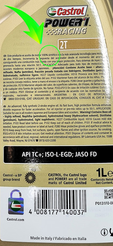 Aceite Castrol 100% Sintético 2 Tiempos Power1 Racing Italia