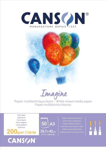 Canson Imagine Mixed Media 200gsm Papel, Blanco Natural, Alm