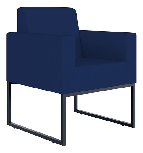 Kit 02 Poltronas Decorativas Sala Recepção Base Fixa Metal Helô L02 Suede Azul Marinho