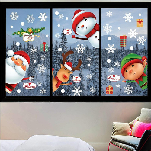 6 Hojas De Pegatinas Navideñas Para Ventanas, Decoración