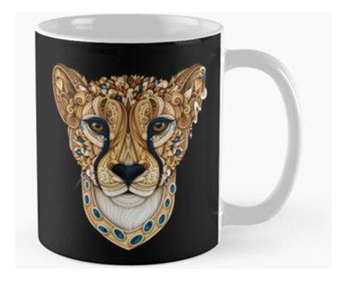 Taza X4 Estampado De Guepardo Decorativo Adornado En Negro C