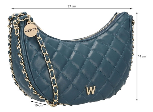 Bolsa Crossbody Para Mujer Westies Azul Hboblongawe Acabado de los herrajes Oro Diseño de la tela Liso