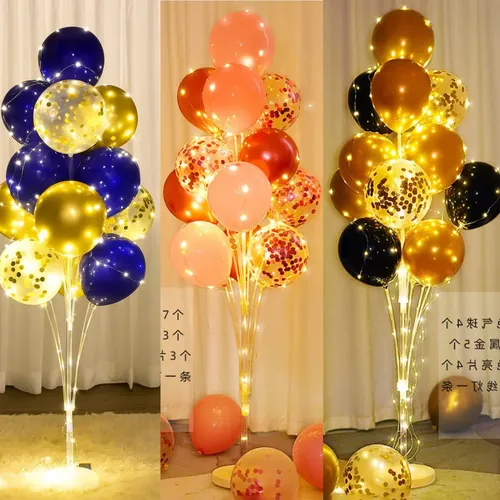 Kit 2 Suporte Balão 1,68 M Com Led 19 Hastes Decoração Festa Incolor