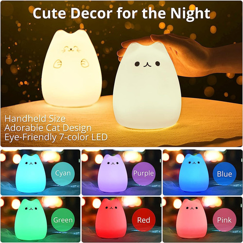 Luz Nocturna Led Sensor Táctil De Silicona Suave Para Gatos