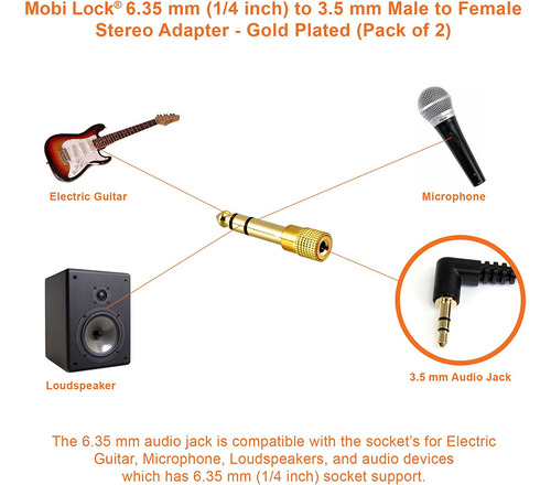 2 Adaptador Audio Estéreo Trs Jack 6.35 Macho A 3.5mm Hembra