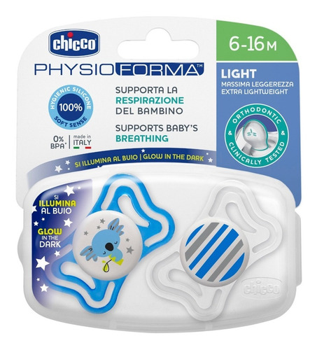 Imagen 1 de 3 de Chupete Ultra Liviano Physio Light De 6 A 16 Meses Pack X 2